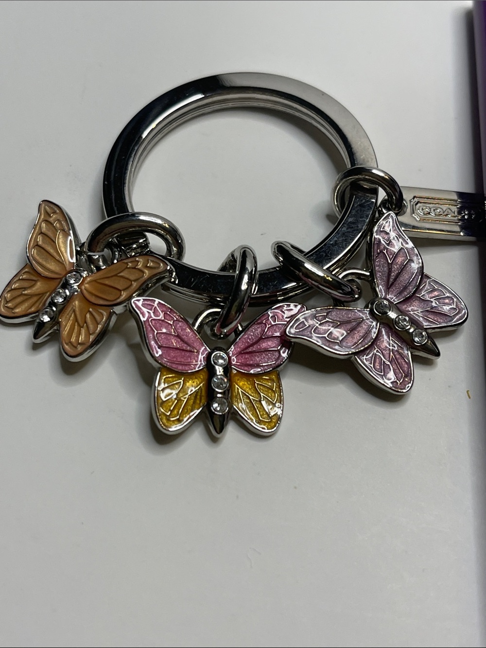 Coach Butterfly Charm Keyring with Yellow, Pink, Purple Charms and Coach Pen - Picture 2 of 7